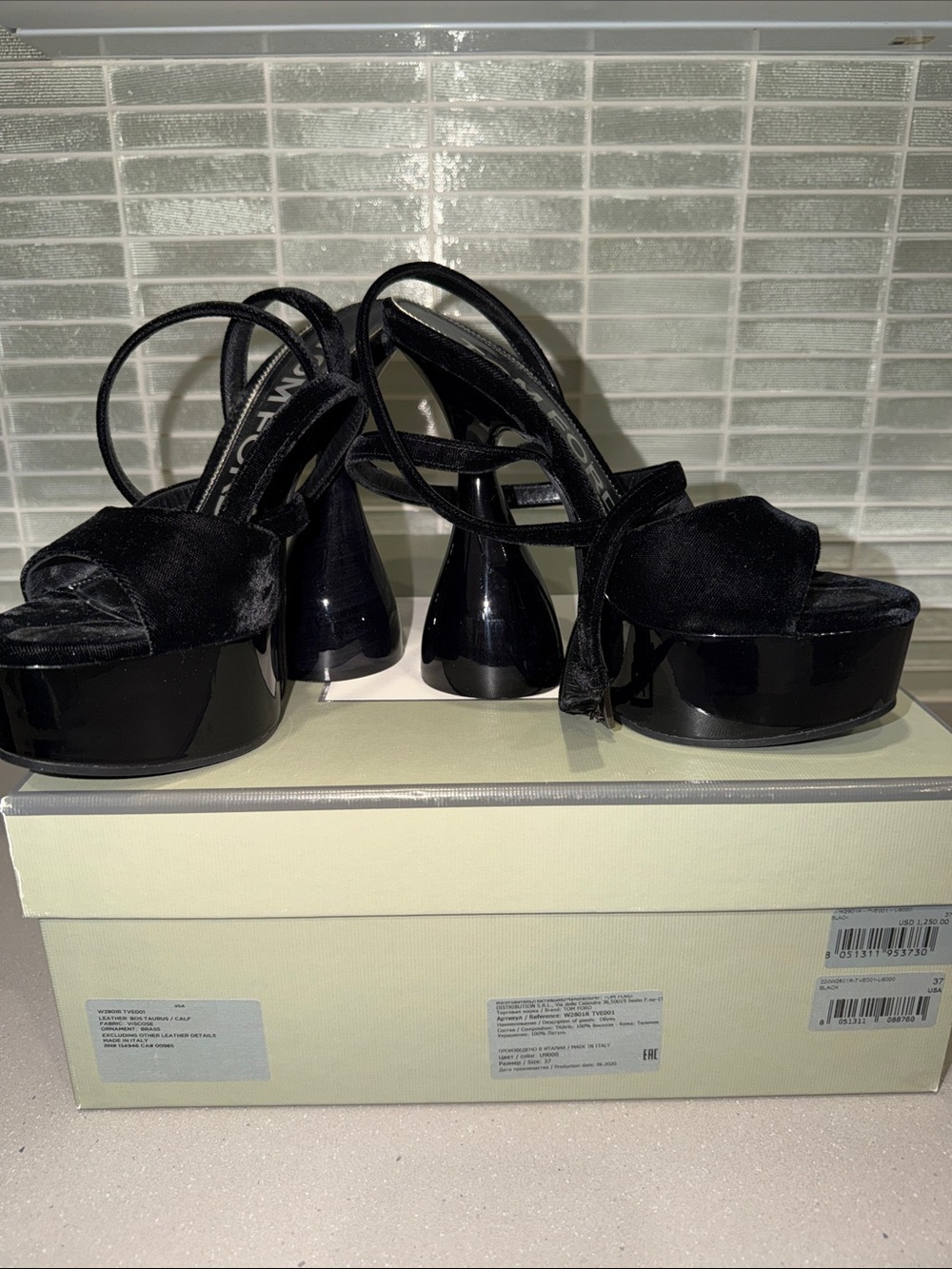 Tom Ford Black Velvet Platform Slingback Heels